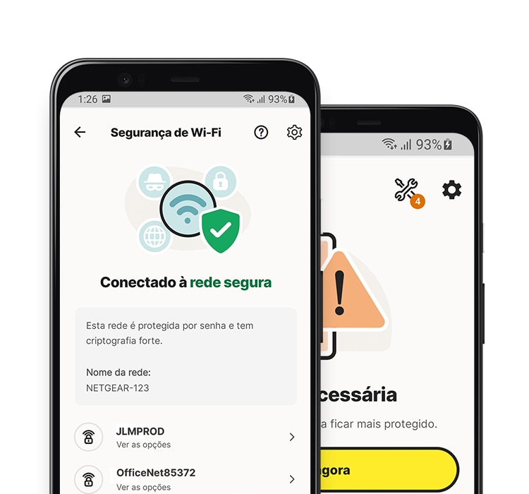 Aplicativo Segurança de Wi-Fi em um tablet e telefone